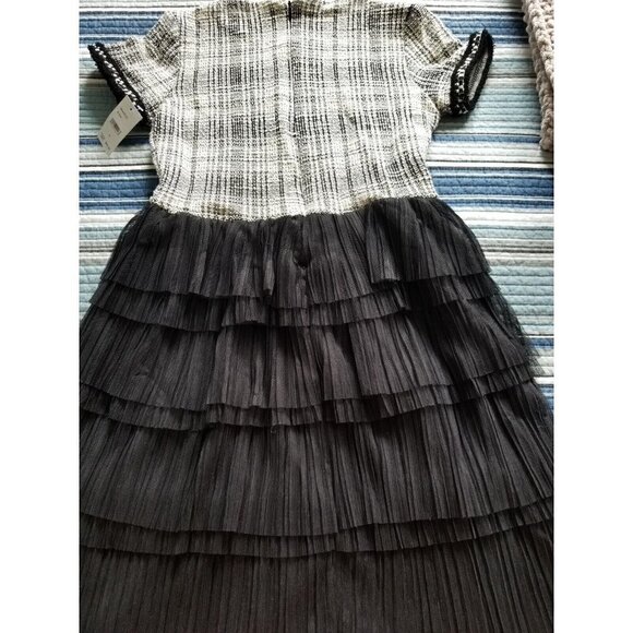 BCBG GIRLS Dress Short Sleeves Metallic Tweed Bodice Black Layered Net Skirt 16 - Picture 2 of 10